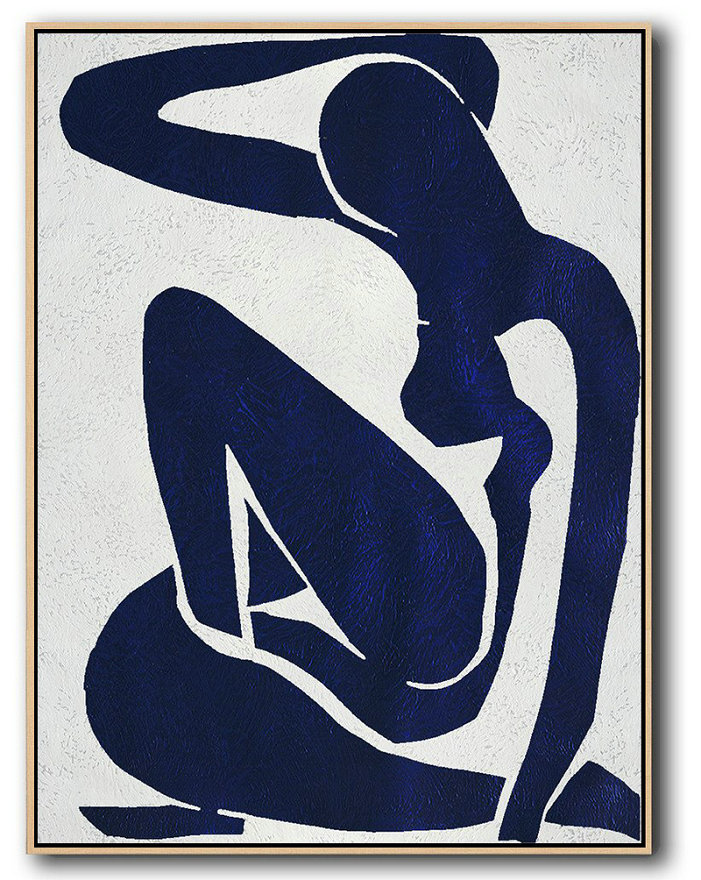 Extra Large 72" Acrylic Painting,Buy Hand Painted Navy Blue Abstract Painting Nude Art Online,Original Art